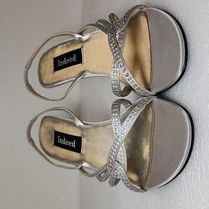 Indeed Meteor Women's Silver Embellished Sling Back Heels, Indeed, Silver, 9 M